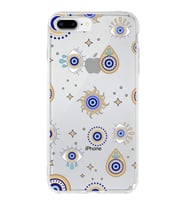 PrintiFy Apple  iPhone 7 Plus ile Uyumlu 1mm Slim Fit Nazar Boncuğu 5 Baskılı Şeffaf  Kılıf