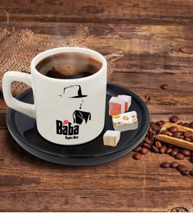 BK Gift Kişiye Özel Siyah Sunum Tabaklı Baba Godfather Tasarımlı Türk Kahvesi Fincanı Model 16