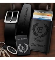 Hemen Kargo İsme Özel Premium Tasarım Erkek Hediye Seti - Mekanizmalı Otomatik Kartlık Cüzdan Kemer Çakmak Anahtarlık - Babaya Arkadaşa Eşe Sevgiliye Hediye Seti