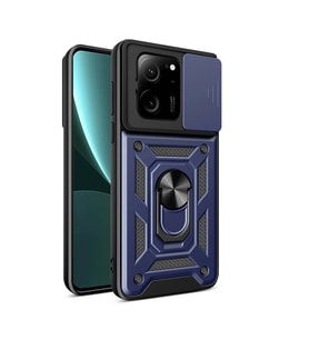 Vendas Xiaomi Mi 13T Kılıf Magnetik Standlı Kamera Korumalı Zore Sürgülü Vega Kapak (Mavi)