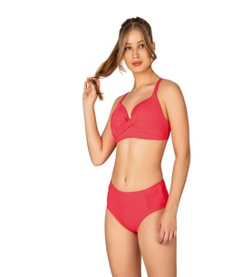 Endeep Kadın Büyük Beden Destekli Büzgü Detaylı Nar Çiçeği Bikini Takımı