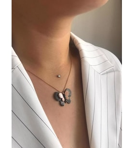 Rose Kaplama Gösterişli Kelebek Gümüş kolye (Karışık)