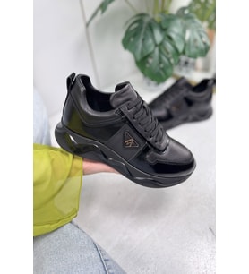 Günlük Erkek Ayakkabı İç Dış Hakiki Deri Bağcıklı Kalın Yüksek Taban Bilek Destek Hafif Sneaker 721 (Siyah)