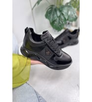 Günlük Erkek Ayakkabı İç Dış Hakiki Deri Bağcıklı Kalın Yüksek Taban Bilek Destek Hafif Sneaker 721 (Siyah)
