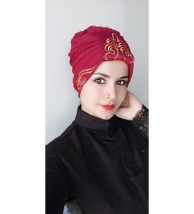 Kadın Şal Desen Çift Taraflı Bone (Bordo)