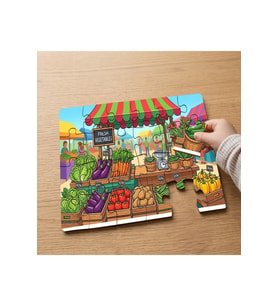 Pazarda Taze Sebzeler Tasarımlı 24 Parça Ahşap Çocuk Puzzle