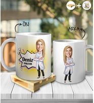 Kişiye Özel İsimli Kadın Doktor Karikatür Tasarım Beyaz Kupa ve Ahşap Palet Altlığı Hediyeli Kupa Bardak oh1035