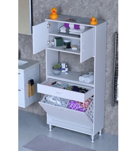 Eliusta Seris Sepetli ve Çekmeceli Banyo Dolabı  G:80 cm Çok Amaçlı Beyaz Düzenleyici 80x173x32,5 cm Dolap