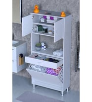 Eliusta Seris Sepetli ve Çekmeceli Banyo Dolabı  G:80 cm Çok Amaçlı Beyaz Düzenleyici 80x173x32,5 cm Dolap