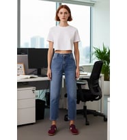 Kadın Yüksek Bel Geniş Paça Denim Pantolon Fonksiyonel Dayanıklı Kaliteli Konforlu Estetik