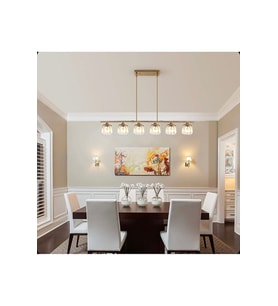 6’LI ALTILI E27 MASAÜSTÜ SARKIT AVİZE MAT ALTIN GOLD KAPLAMA GÖVDE KRİSTAL TAŞLI MODERN SALON AVİVESİ