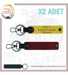 Motor Tutkunlarına, İsim Plaka ve A Rh (-) Kan Grubu Özel Üretim x2' li Anahtarlık, Sarı-Bordo-Laci