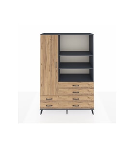 Hyperion Gardrop 7 Raflı 6 Çekmeceli Tek Kapaklı  132x44x195 Antrasit-Çam