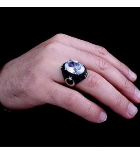 925 Ayar Gümüş Beyaz Renk Zirkon Taşlı Ayyıldız Model Yüzük (Gri)