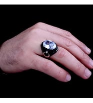 925 Ayar Gümüş Beyaz Renk Zirkon Taşlı Ayyıldız Model Yüzük (Gri)