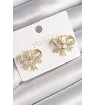 Pirinç Gold Renk Zirkon Taşlı Fiyonk Model Kadın Küpe - TJ-BKP9780