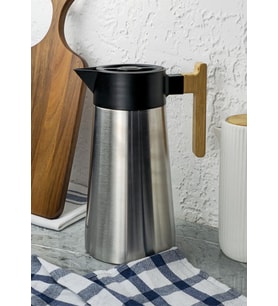 Bambu Saplı Çelik Termos - Bambu Saplı Çay Termosu - 2 Litre (Gümüş)