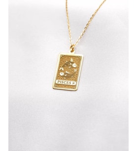 Kişiye Özel Balık Burcu Tarot Kart Kolye 925K Gümüş (Gold)