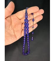 MUHAMMED TACİR USTA İŞİ ATEŞ KEHRİBAR TESBİH ARPA KESİM LACİVERT RENK 11MMX8MM T-781 (Çok Renkli)
