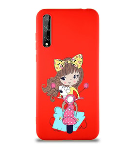 Huawei Y8P Soft Premier Kapak Vespagirl Tasarımlı Silikon Kılıf - Kırmızı (Şeffaf)