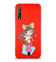 Huawei Y8P Soft Premier Kapak Vespagirl Tasarımlı Silikon Kılıf - Kırmızı (Şeffaf)