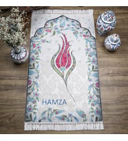 İsme Özel İnce Pamuk Çocuk Seccadesi Fuşya Lale 44x77 cm-180 gr-Tesbih Hediyeli (Pembe)