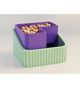 3D Baskı Fıstık Kasesi - Çift Hazneli Kabuk Ayırıcı Sunum Kasesi - Mint Mor