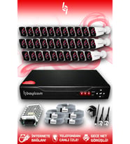 BAYICAM 32 Kameralı Kare 32 Dış Kamera Set HDD'siz Full HD Gece Görüşlü Güvenlik Kamerası Sistemi