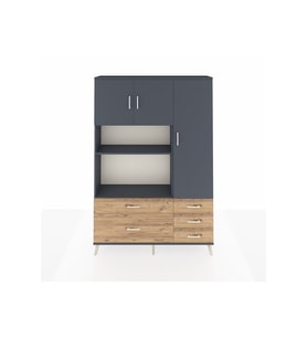 Arges Dolap 7 Raflı 5 Çekmeceli 3 Kapaklı 132x30x195 Antrasit-Antrasit/Çam