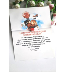 10 Adet Atatürk ve 23 Nisan Kartlı Bayrak Bileklik -Jelatinli Paket -23 Nisan