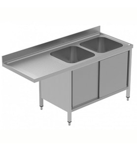 Electrolux Professional Tezgahaltı Bulaşık Makinesi İçin Dolaplı Tezgah, 2 Evyeli (500x500x290 Mm), Damlalığı Solda, 2 Kayar Kapılı, 1800 Mm, Plus GLR2SSPP
