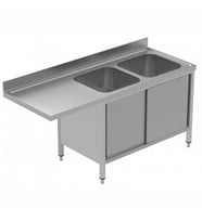 Electrolux Professional Tezgahaltı Bulaşık Makinesi İçin Dolaplı Tezgah, 2 Evyeli (500x500x290 Mm), Damlalığı Solda, 2 Kayar Kapılı, 1800 Mm, Plus GLR2SSPP