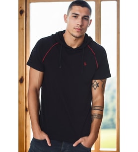T8570 DEWBERRY KAPŞONLU ERKEK T-SHIRT-KOYU LACİVERT