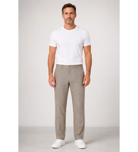 Erkek Slim Fit Keten Yan Cep Pantolon 1100-Bej
