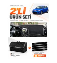 HYUNDAİ İ30 (2007-2012) Uyumlu Torpido Örtüsü + Deri Bagaj Çantası + Sticker Seti - Siyah Gri