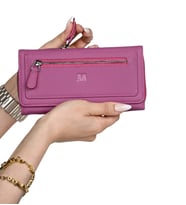 Kuvars 2718 Hakiki Deri Fermuarlı Kadın Cüzdan (Pembe)