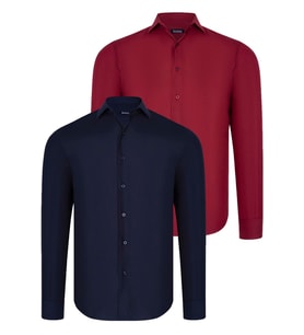 İKİLİ SET G726 DEWBERRY ERKEK GÖMLEK-LACİVERT- BORDO