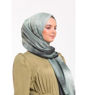 Geometrik Desen Pavia Seri Şal Eşarp Askısı ile Birlikte 90X200 cm Yeşil Siyah-9