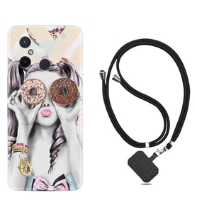 Xiaomi Redmi 12C Kılıf Resimli Boyun Askılı İpli Desenli Silikon Donut Girl 1408