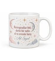 Retro Astroloji Huzur Kupası Derin Nefes Al Baskılı Porselen Bardak Hediye