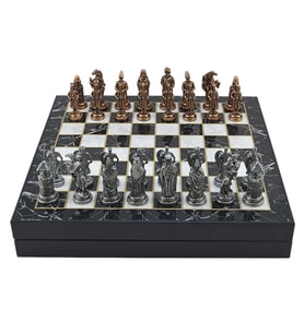 GiftHome Büyük Boy Metal Osmanlı-Bizans Satranç Tk. Antik ve Mermer Desenli Sandıklı MDF Tahtası(36X36 cm.) 
