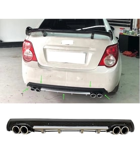 Chevrolet Aveo Sedan Gri Difüzör Çiftli Yuvarlak Egzoz Görünümlü D Tip Difizör 2012 - 2016