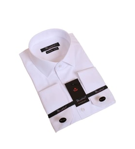 Beyaz Ekstra Dar Kesim Likralı Esnek Micro Kumaş Kol Düğmeli Slim Fit Erkek Gömlek - 195-1