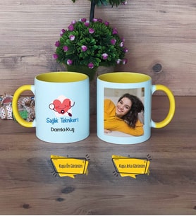 Sağlık Teknikeri Kupa Bardak Sarı Fotoğraflı Tıp Bayramı Hediyesi