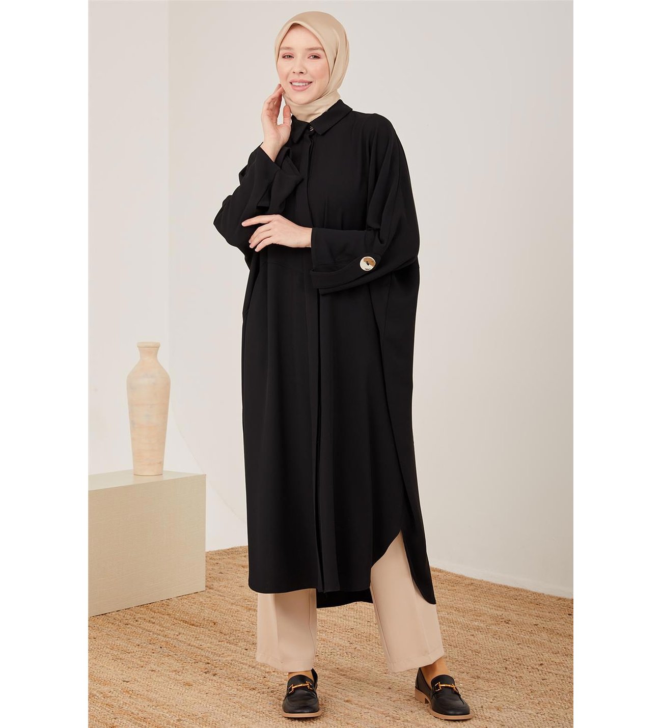 Armine Oversize Apoletli Kap 23Y7002 Siyah