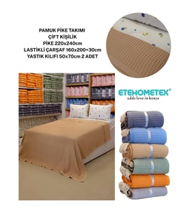 ETEHOMETEX ÇİFT KİŞİLİK %100 PAMUK HAVUZLU PİKE TAKIMI