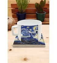 Kediler ve Sanat/Van Gogh Yıldızlı Gece The Starry Night Set 4 - Fincan Kupa-Taş Bardak Altlığı 7