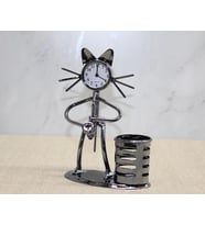 Metal Saksafon Çalan Kedi Müzisyen Saat Ve Kalemlik Alk4343