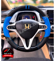 Honda Civic FD6 Dikme Direksiyon Kılıfı Delikli Deri Parlak Siyah Mavi Detay Çift Yüzük ve Dikiş 2006-2012