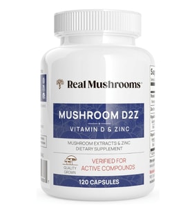 Real Mushrooms Zinc and Vitamin D2 120 Capsules  Organic Chaga and Reishi Mushroom Extracts Vegan Non-GMO Gluten-Free . (Renksiz)